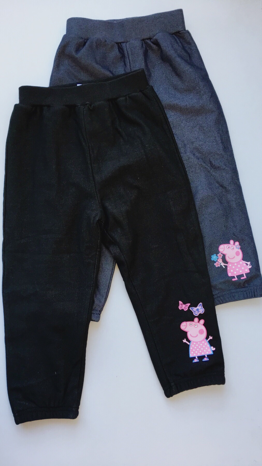 特价清加厚秋冬新款佩佩小猪双层加绒运动裤儿童仿牛仔打底裤女童