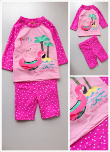 女宝宝婴童佩佩小猪游泳衣 套装 英国原单 女童防晒分体泳衣泳裤