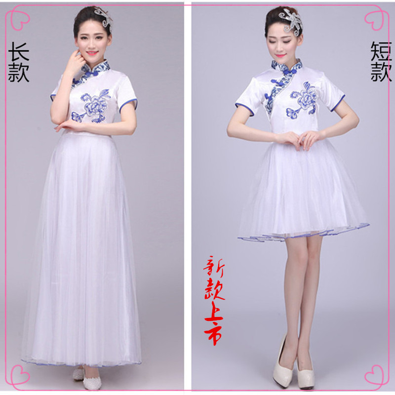 青花瓷古筝二胡蓬蓬裙民乐演出服