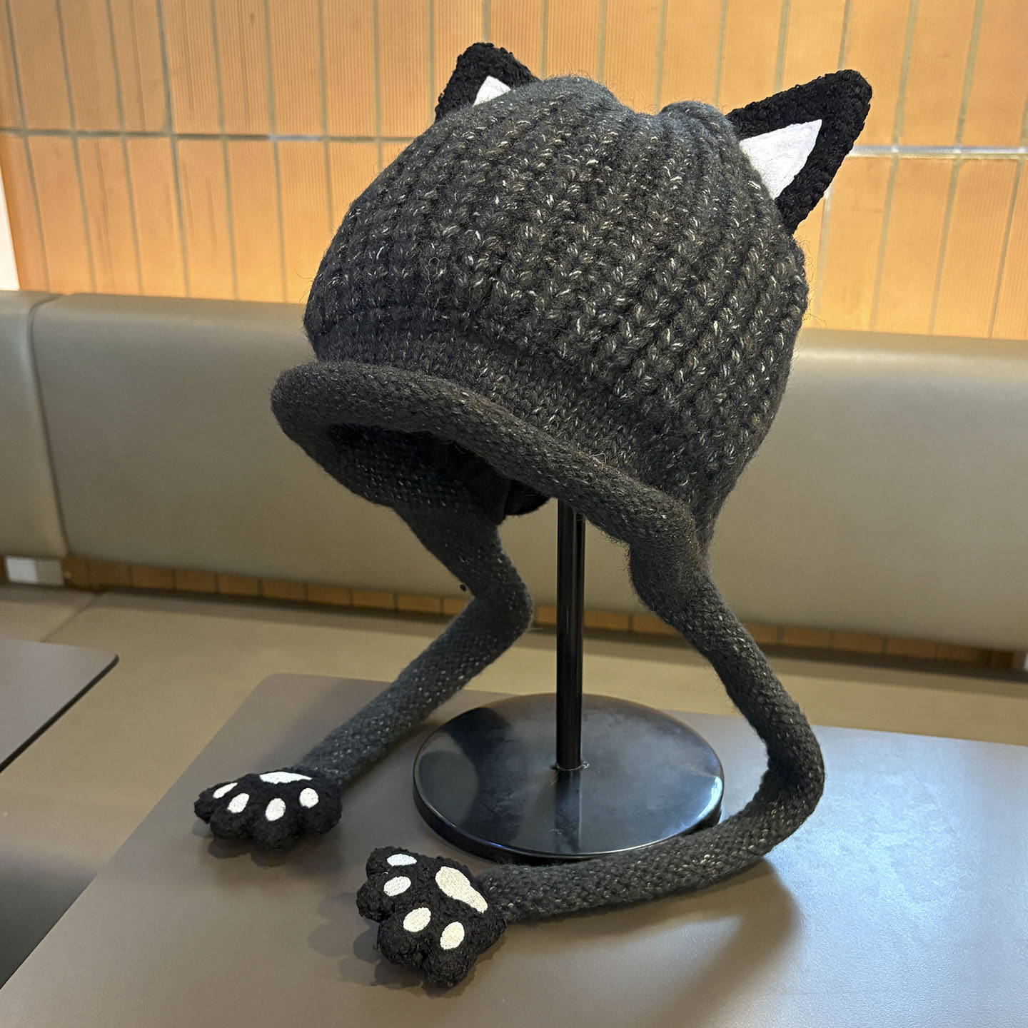 帽包头帽韩版百搭耳朵猫秋冬季护耳针织保暖加厚猫爪可爱系带帽女