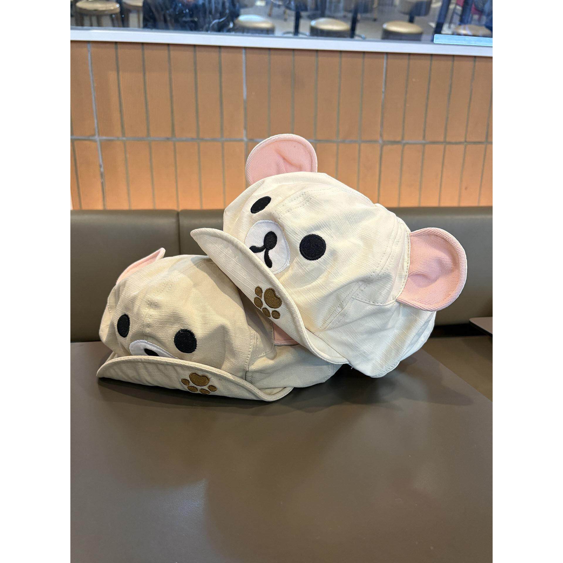 搞怪熊翻防晒日系可爱八角帽百搭檐女帽轻松春夏时尚潮流卡通遮阳