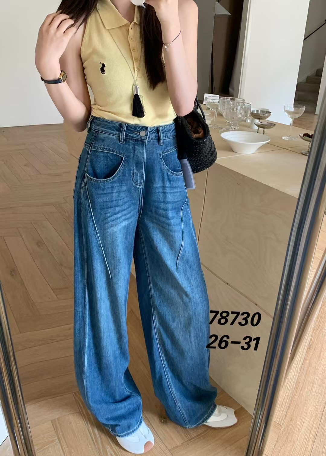 2025春新款韓版寬松顯瘦時尚高腰彎刀褲百搭牛仔褲女