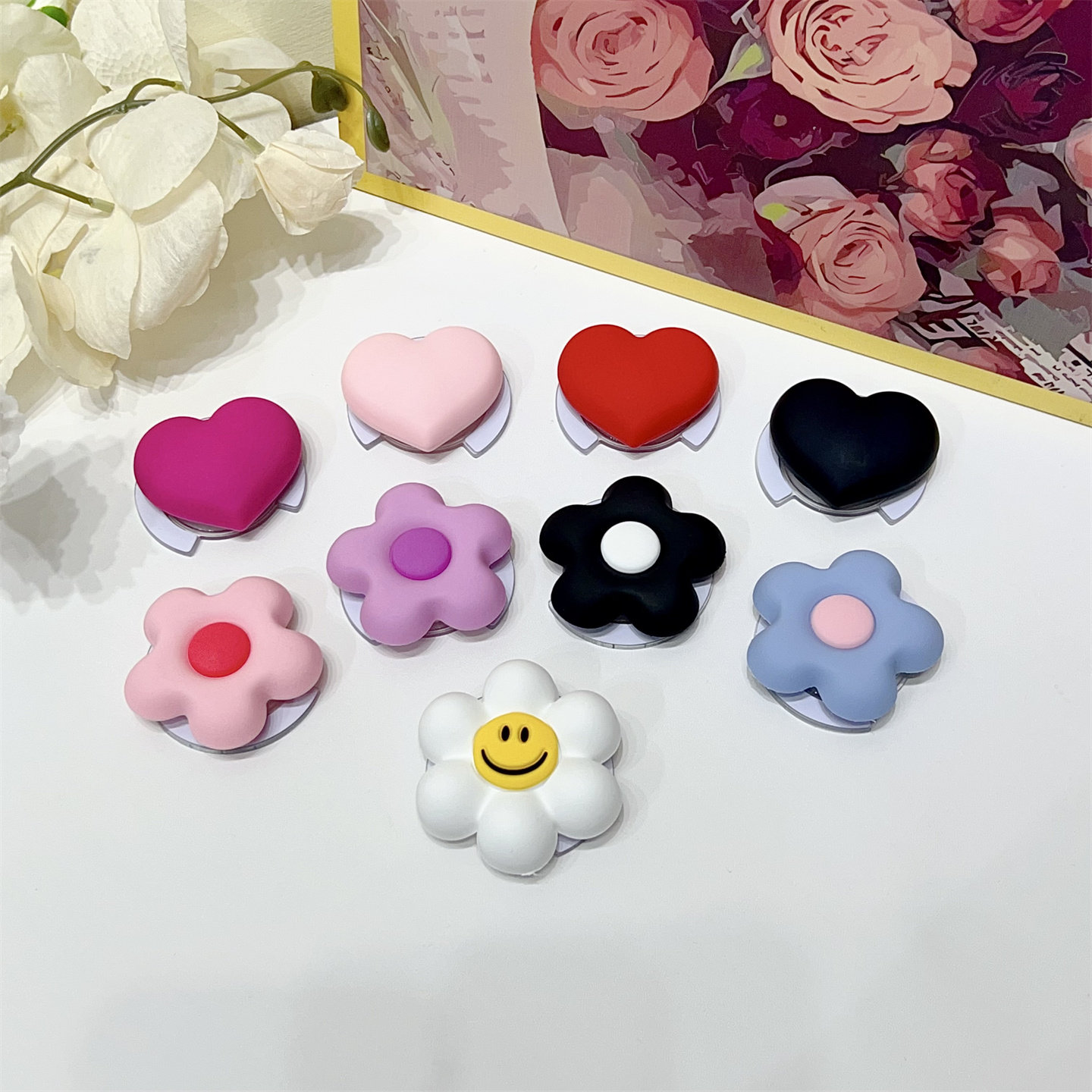 韩系泫雅花磁吸懒人手机支架