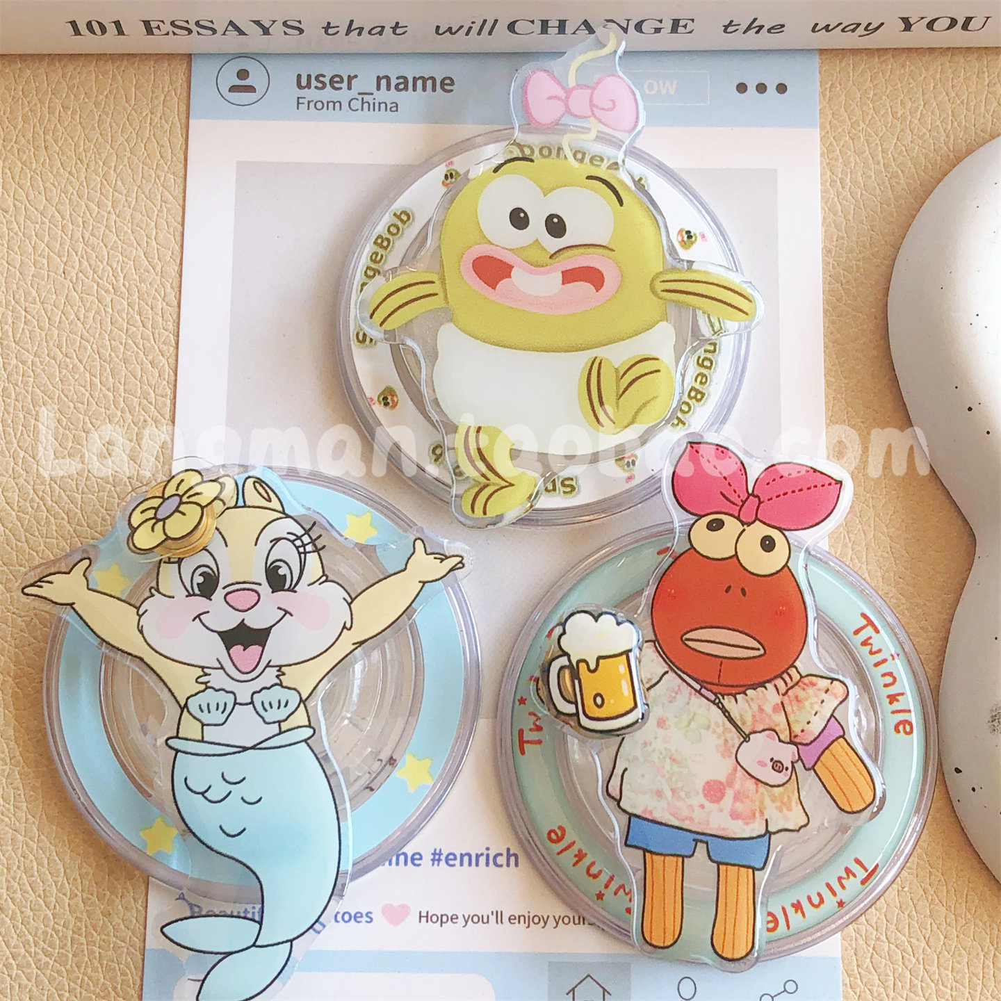 可爱趣味喝啤酒比奇堡鱼转转手机磁吸支架可伸缩磁吸式桌面支撑架,3C数码配件,手机支架/手机座,淘宝优惠券,粉丝福利购,淘宝优惠卷