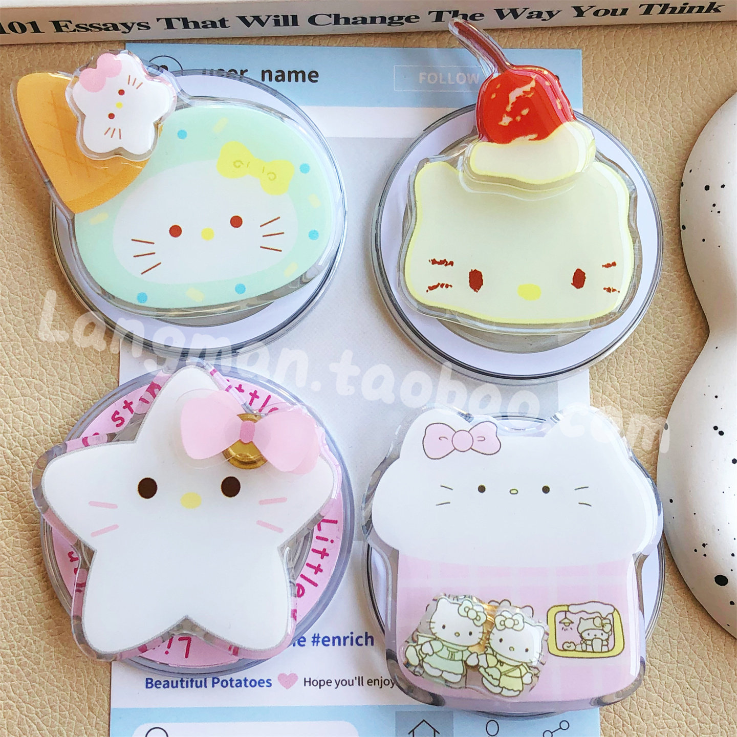 新款可爱蛋筒凯蒂猫转转手机支架