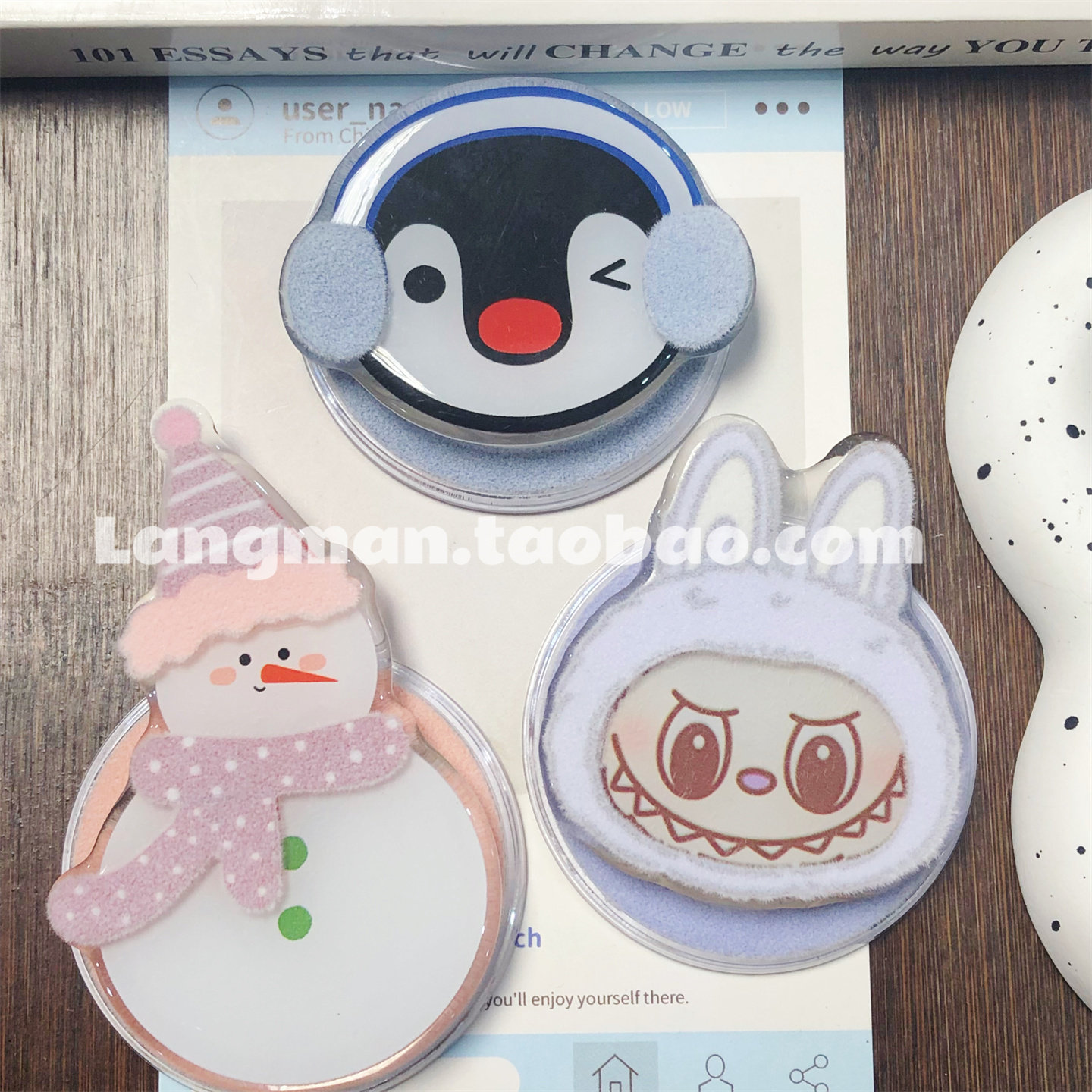 可爱植绒企鹅磁吸手机支架