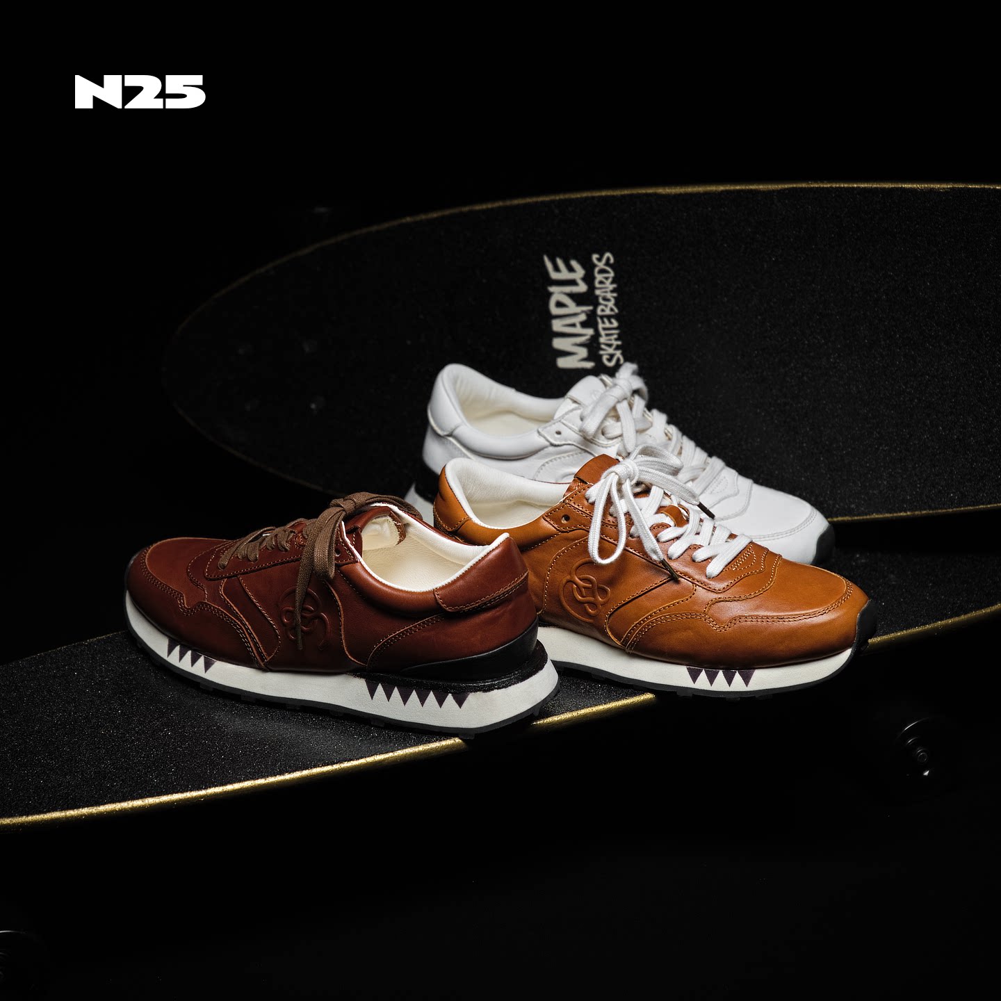 N25-2026新款复古鲨鱼运动鞋慢跑鞋真皮休闲鞋街头潮流滑板鞋男鞋