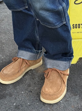 N25纯手工反毛皮袋鼠鞋穆勒乐福鞋生胶底增高厚底休闲鞋