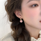 迷度14k镀金粉雾桃子耳环爱心耳扣可爱设计感耳饰女一款 两戴温柔