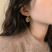 迷度小众设计复古美拉德虎眼石耳环气质简约棕色耳扣夸张耳饰个性