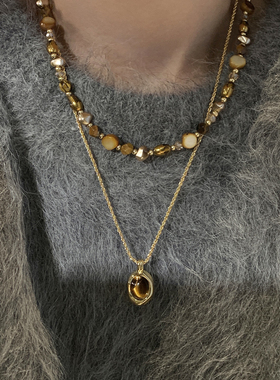 天然虎眼石串珠项链不规则锁骨链