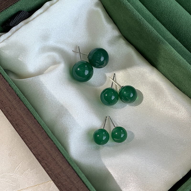 防过敏耳钉不褪色圆珠天然玛瑙