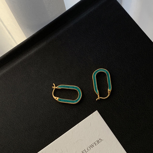 迷度vintage复古绿耳环精致气质椭圆耳圈简约耳扣百搭小众女新款