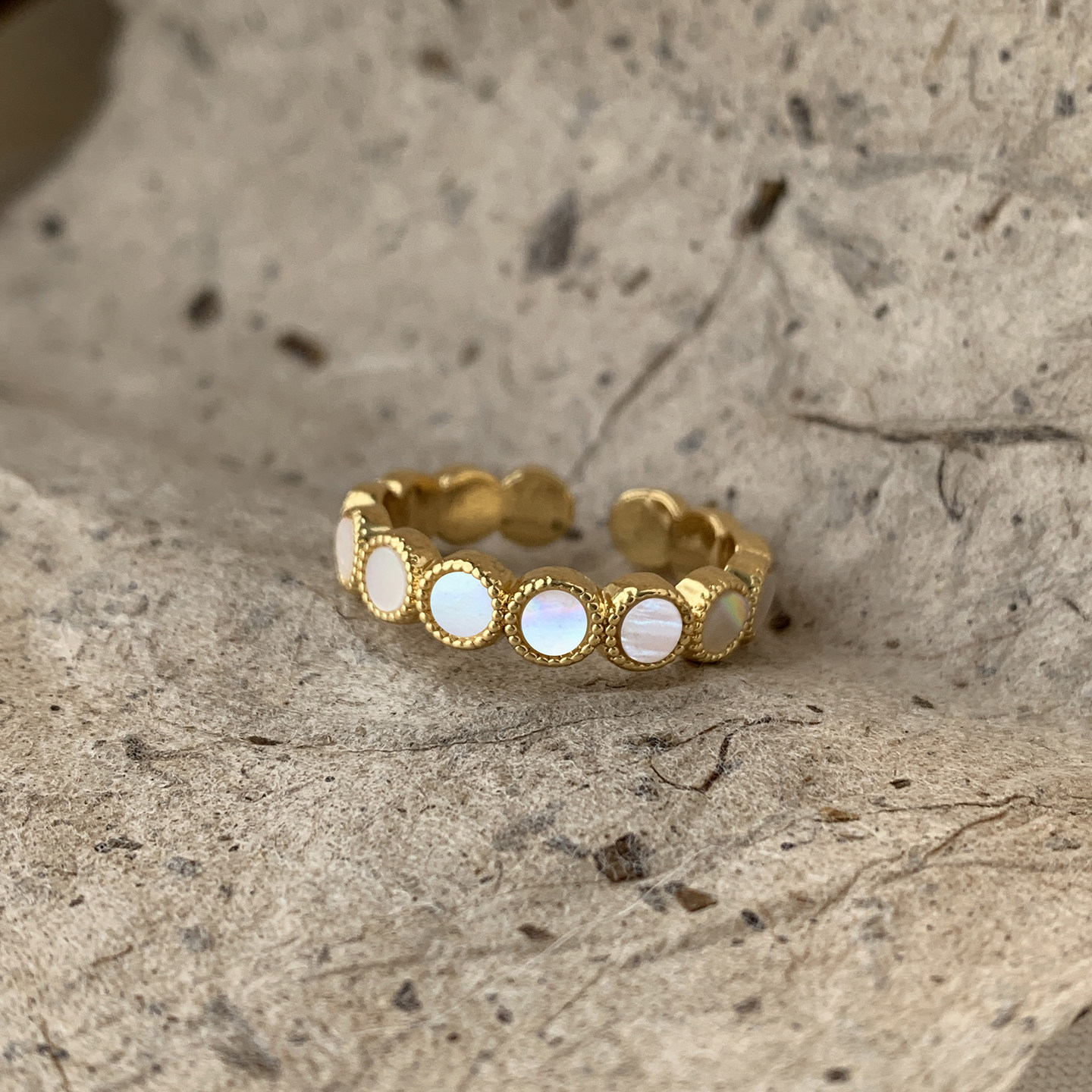 迷度14k镀金设计师款贝壳贝母圆形排列戒指女轻奢开口指环ins精致,饰品/流行首饰/时尚饰品新,戒指/指环,淘宝优惠券,粉丝福利购,淘宝优惠卷