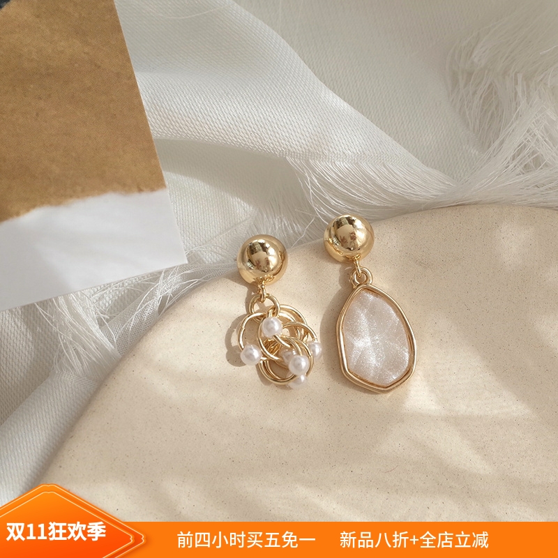 S925银针韩国甜美不对称耳钉气质珍珠耳坠仙气 森系 超仙简约精致