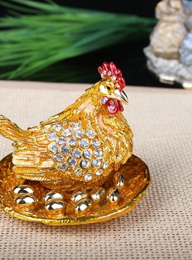 合金珐琅彩纯手工艺品会销开业商务礼品母鸡金蛋家居如意摆件