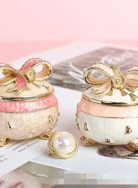 网红轻奢ins风 创意家居小摆件 金属珐琅彩首饰蝴蝶结盒戒指盒