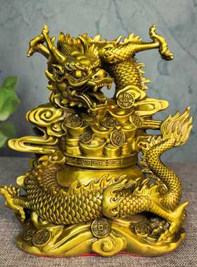 纯铜龙摆件爪龙生肖龙家用办公室桌面装饰品汉龙元宝龙五聚宝盆龙