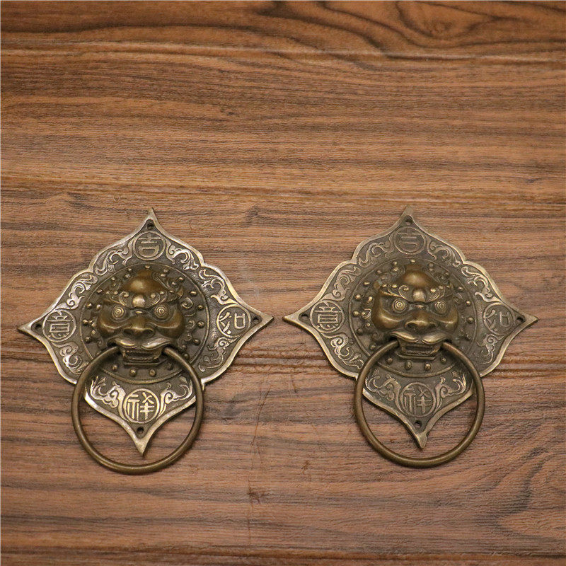 仿古大门拉手纯铜虎头狮子头兽头门环中式把手老式门 铜拉环