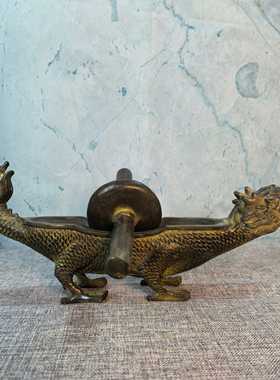 纯铜蛟龙摆件办公室桌面茶桌茶宠小铜器摆饰新品 爬龙药碾子青铜