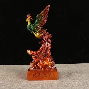 铜彩《凤舞九天》纯铜凤凰摆件.家居玄关客厅书房办公室桌面摆件