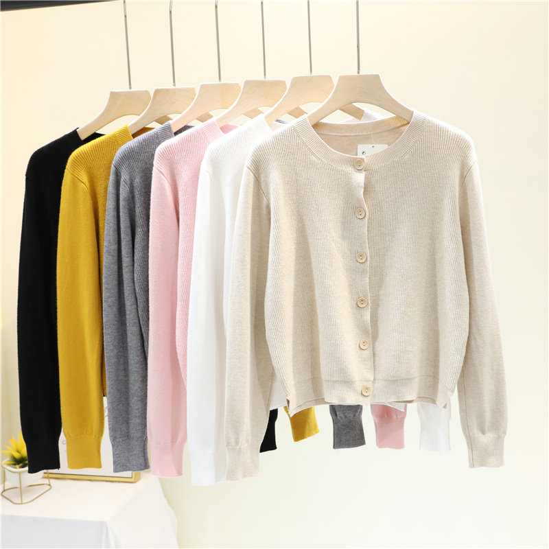 2025春秋新款韩版圆领长袖宽松外搭针织衫开衫女短款毛衣外套上衣,女装/女士精品,毛针织衫,淘宝优惠券,粉丝福利购,淘宝优惠卷