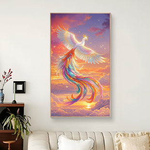 凤凰涅槃十字绣2025新款线绣客厅小件玄关竖版入户挂画手工自己绣