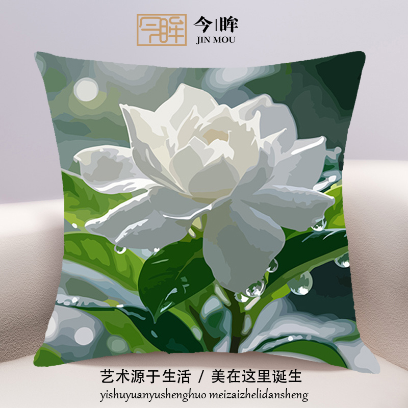 栀子花十字绣抱枕2025年新款客厅沙发卧室床头靠枕小件手工自己绣
