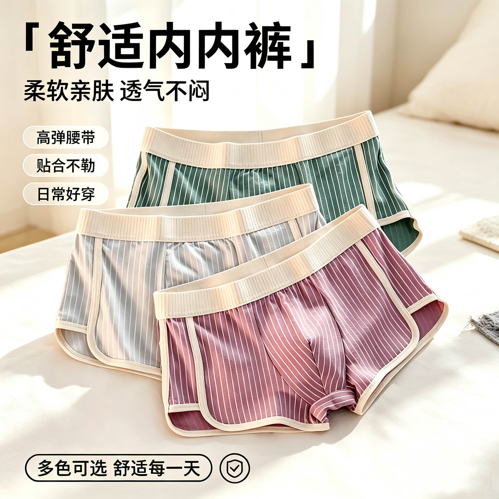 男士纯棉内裤青年透气休闲短裤舒适条纹四角裤柔软亲肤平角裤衩男