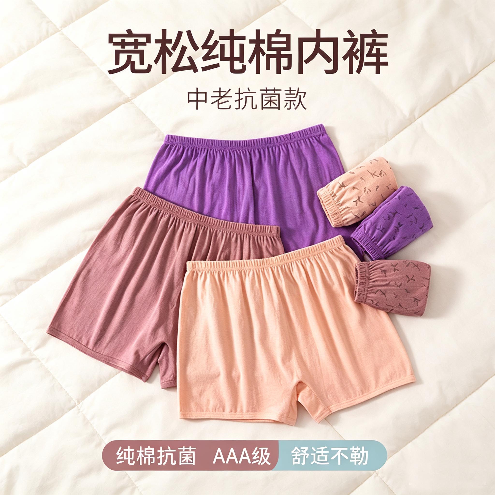 纯棉女士内裤中老年四角裤高腰宽松裤衩居家棉质加大加肥妈妈短裤