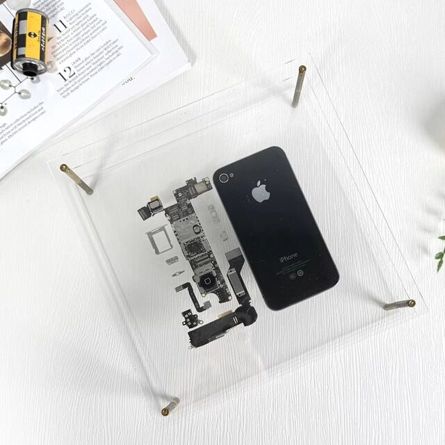新款苹果iphone4手机拆解透明亚克力装裱画零件标本 收藏立体展示