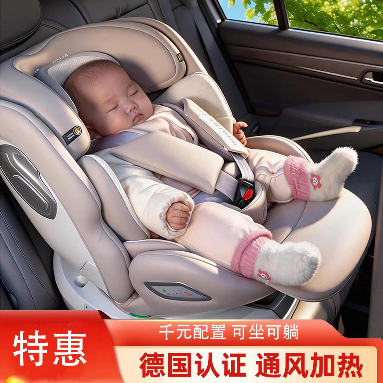 钢骨架儿童安全座椅汽车用可坐可躺0-12岁婴儿宝宝车载坐椅小月龄