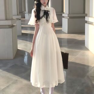 浅庭纱影清楚系翻领洛丽塔连衣裙女日系初恋甜美温柔收腰长裙飞袖