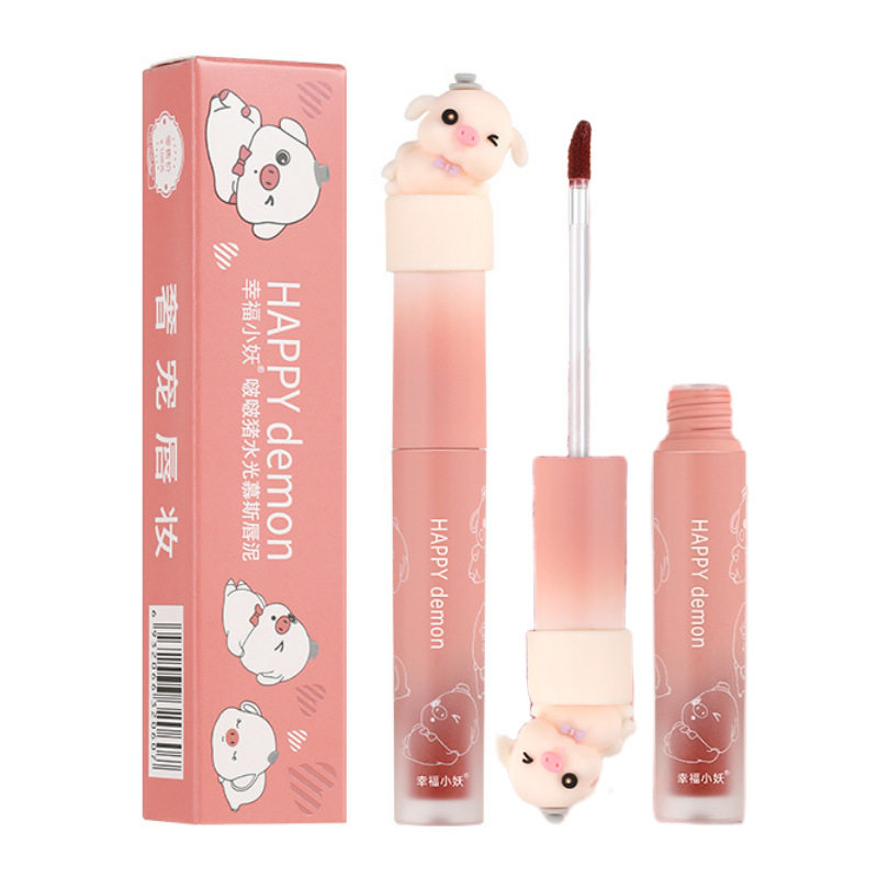 幸福小妖唇釉啵啵猪水光慕斯唇泥猪猪公仔镜面哑光显白不掉色唇膏