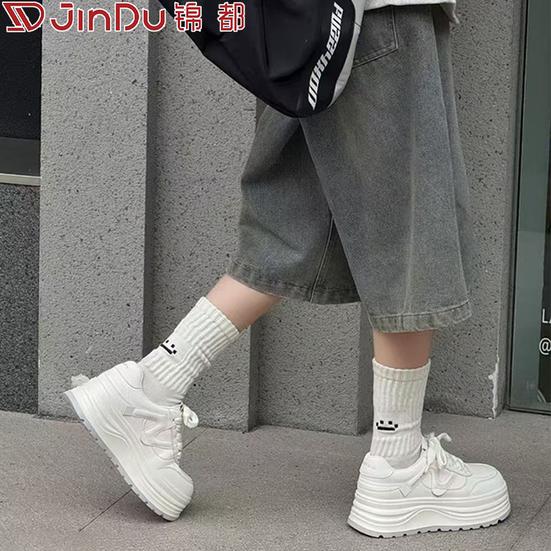 锦都真皮小白鞋女2026新款春季松糕厚底增高轻便小个子爆款休闲鞋