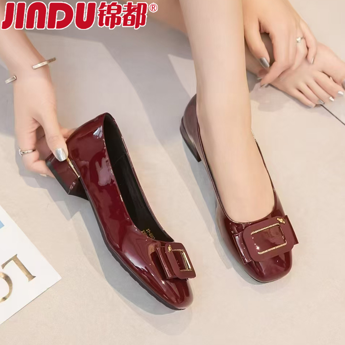 锦都浅口单鞋女2025新款夏软底不累脚低跟女鞋粗跟法式气质高跟鞋