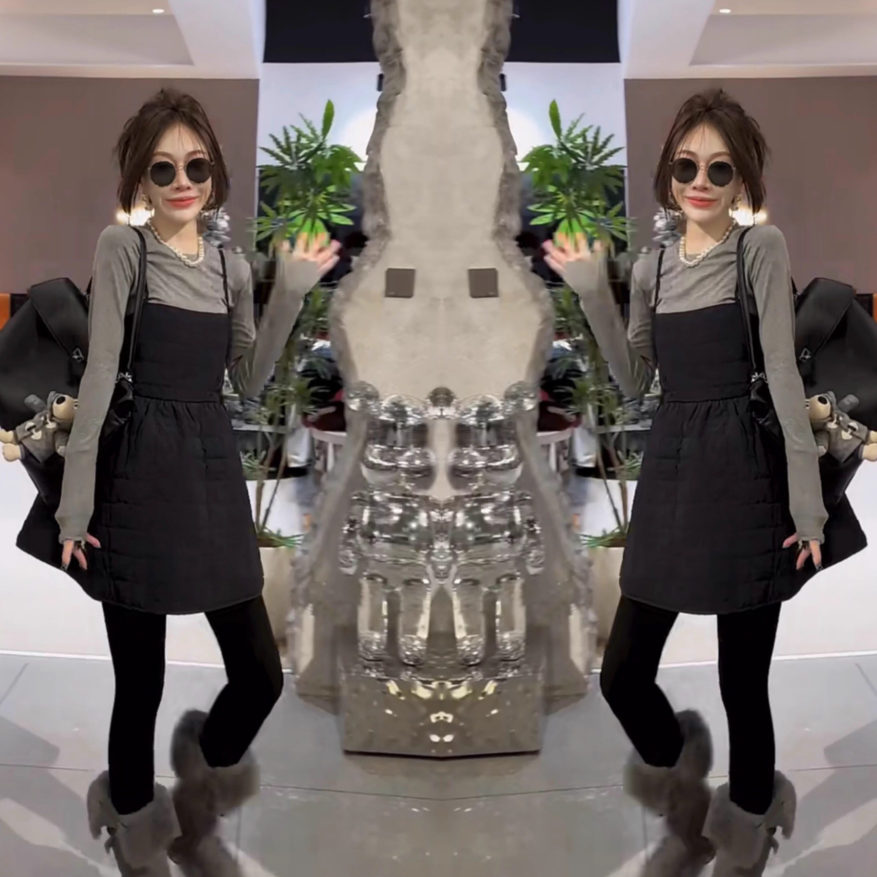 轻奢时尚减龄黑色吊带连衣裙两件套女2025秋冬新款百搭叠穿背心裙