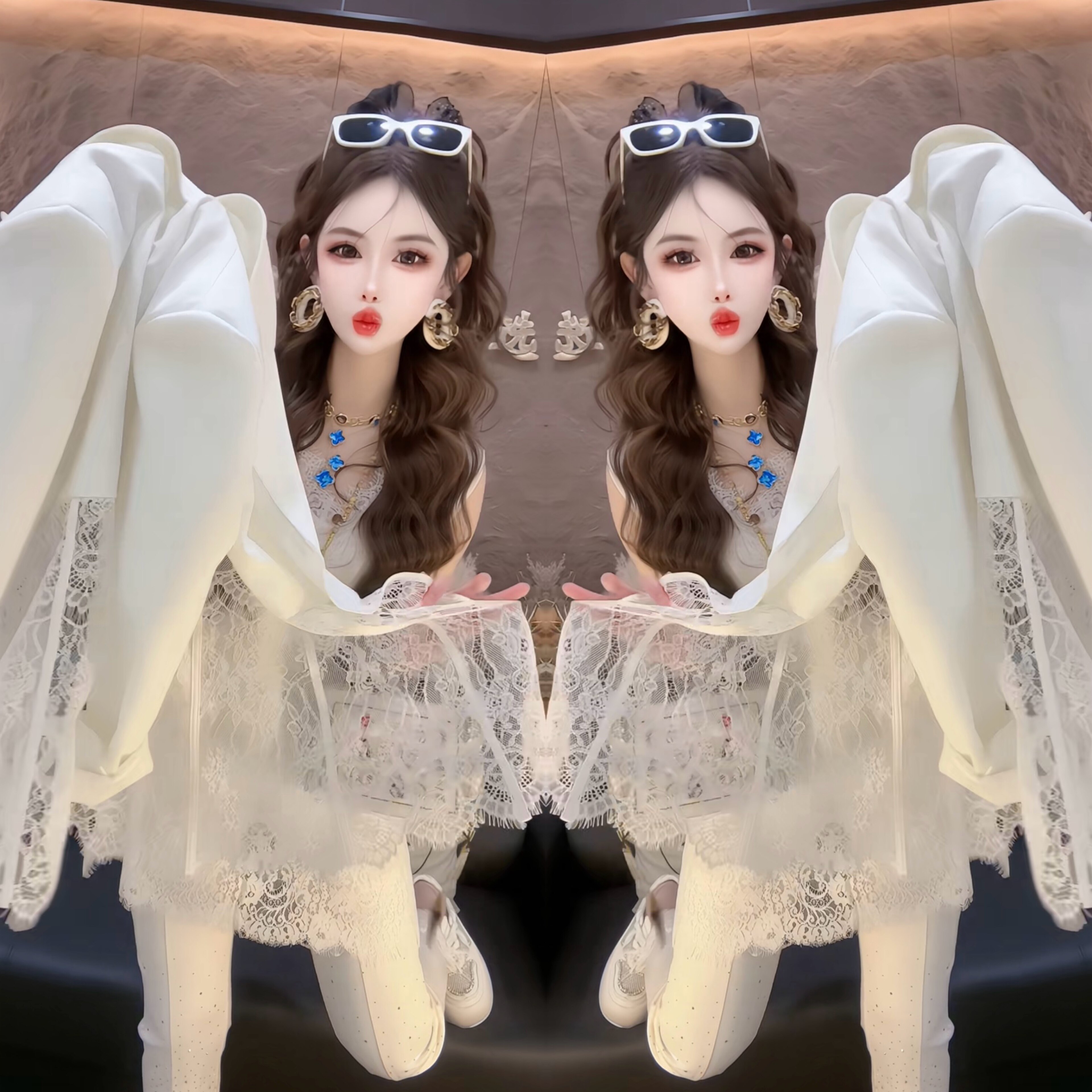 欧货爆款蕾丝拼接西服外套