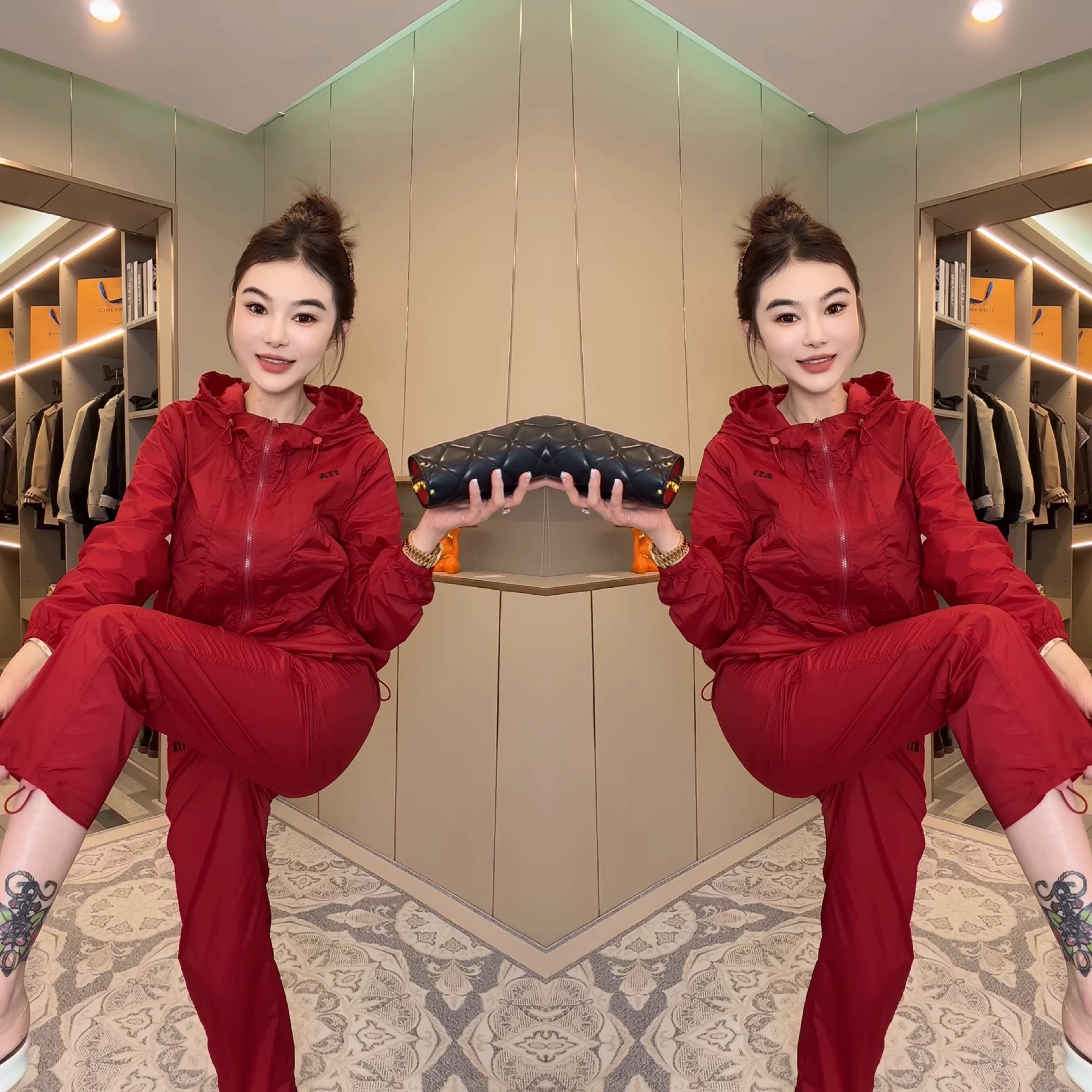 连帽拉链休闲外套+抽绳裤子