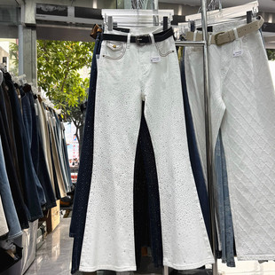 满天星烫钻牛仔裤女款2026年春装新款烫钻爆闪裤修身显瘦微喇叭裤