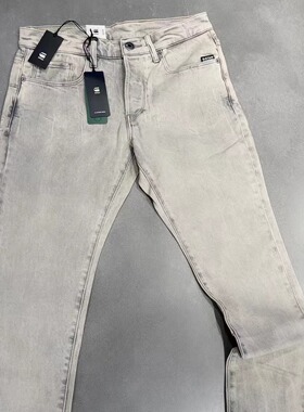 G-STAR专柜正品男做旧潮百搭休闲3D剪裁修身浅灰色牛仔裤51001