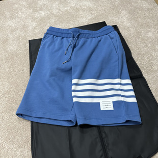 夏季新品 TB深蓝色织四道杠条纹短裤 潮流毛圈纯棉舒适运动五分裤