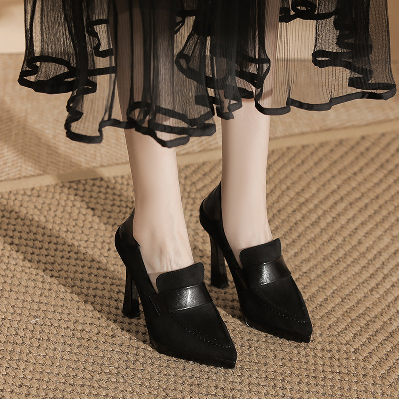 羊皮版~小个子防水台高跟鞋女2026新款法式英伦风不累脚粗跟单鞋