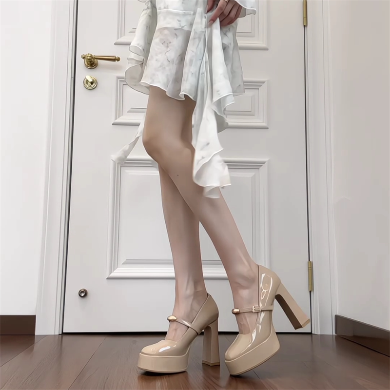 小个子防水台高跟鞋女日常百搭大学生方头厚底玛丽珍女鞋粗跟单鞋