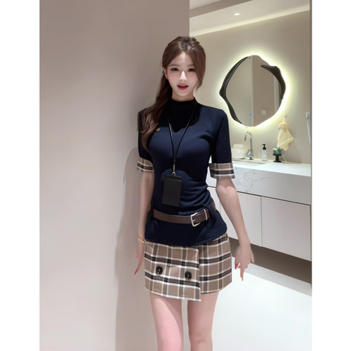 夏季韩版学院风格纹修身两件套女