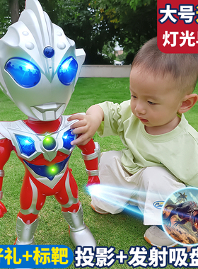 超大号新款机器人投影迪迦公仔人偶赛罗超人男孩儿童组合套装玩具