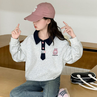 休闲潮 女童卫衣春秋2025新款 洋气polo衫 儿童秋装 上衣中大童打底衫