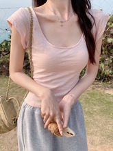 150cm矮个子竹节棉短袖t恤女装修身正肩短款圆领上衣145加小码xxs