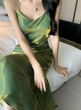 150cm矮小个子法式连衣裙垂坠感修身吊带裙气质宴会礼服裙xs小码