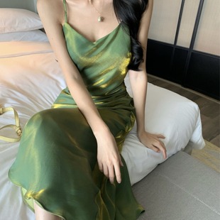 150cm矮小个子法式连衣裙垂坠感修身吊带裙气质宴会礼服裙xs小码